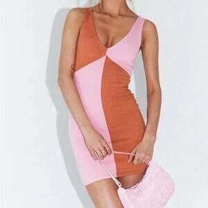 Princess Polly Sienna Retro Colorblock Knit Mini Dress Pink Orange, Size XS/S